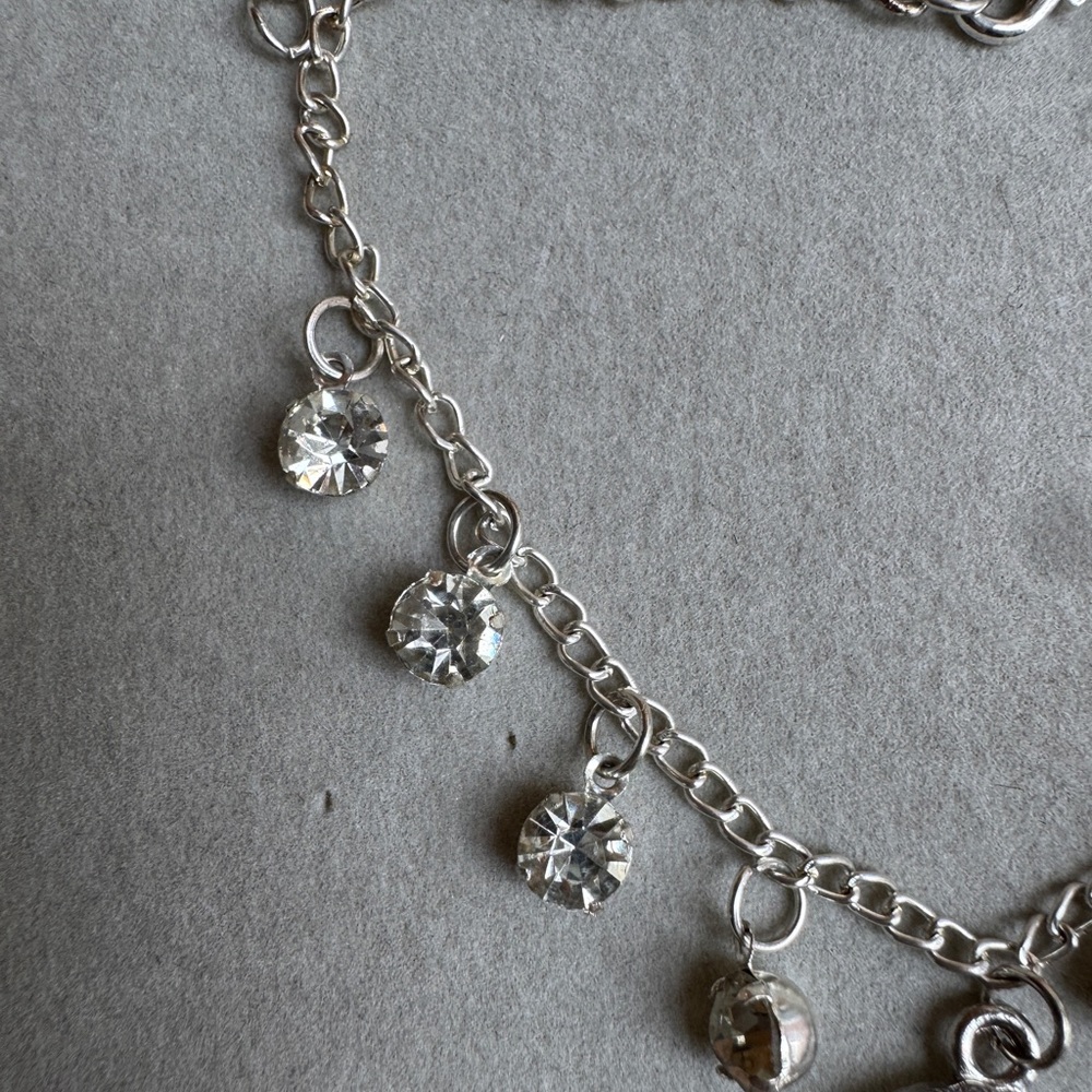 Michael Kors MK Charm Bracelet Silver Tone Rhinestone Logo 9” + 2” Extender - Picture 3 of 5